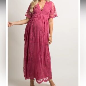 PinkBlush Magenta/Mauve Lace Mesh Overlay Maxi Dress - size large